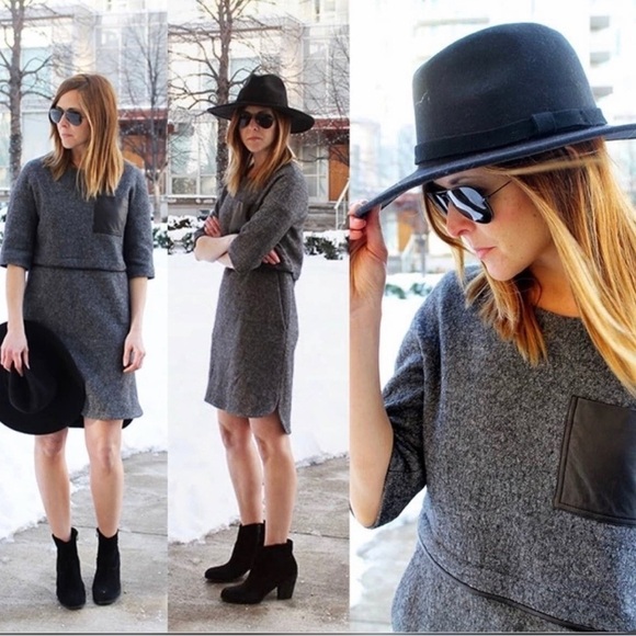 ⭐️ Madewell Leather Pocket Installation Dress Gray Black Wool Medium - Picture 4 of 10